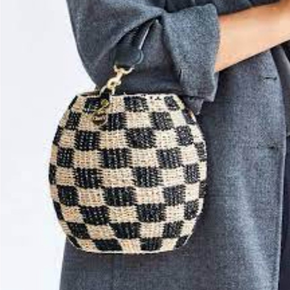 Black and Cream Checkered Woven Bag